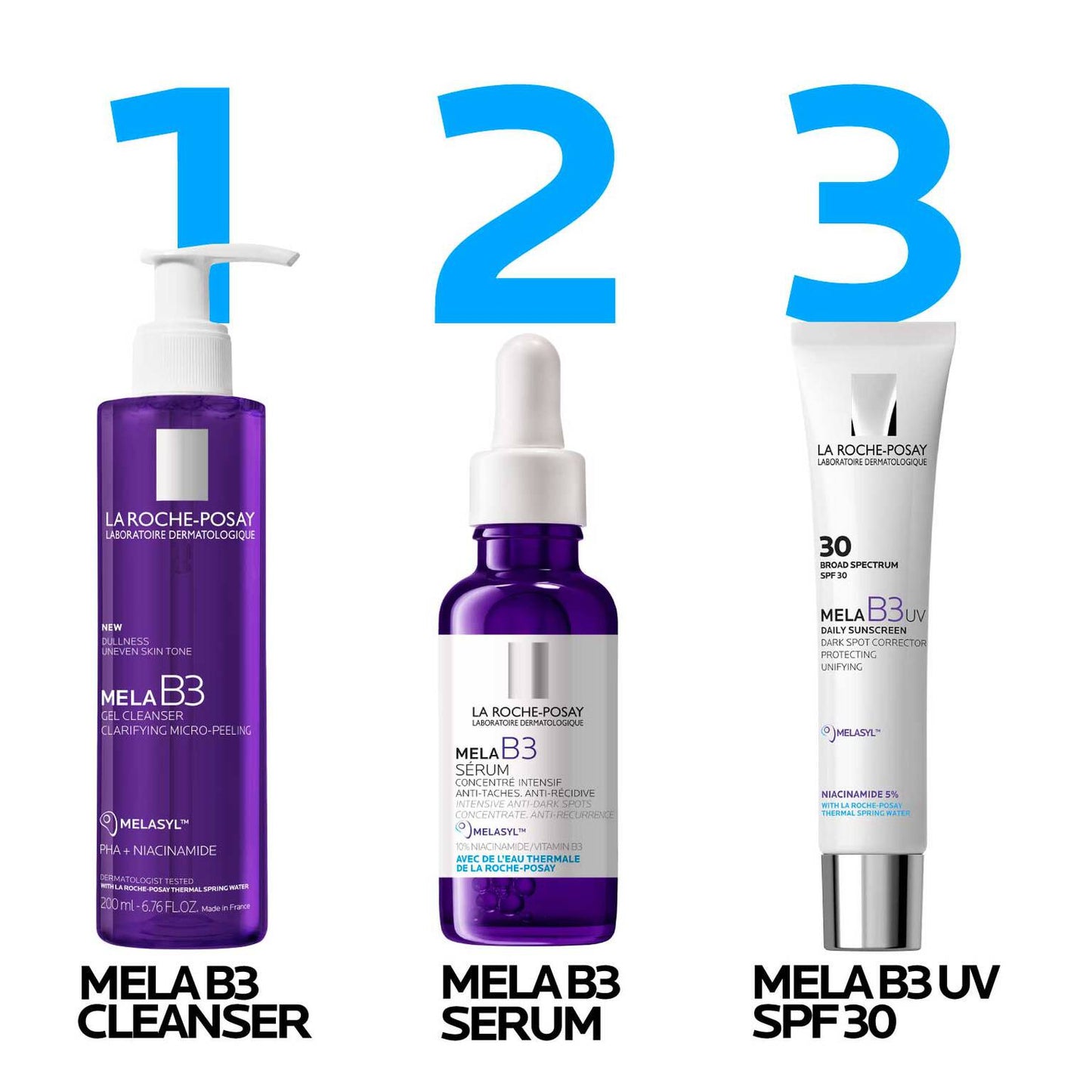 mela-b3-facial-gel-cleanser-with-melasyltm-niacinamide-r6 LaRochePosay-Product-MelaB3-MelaB3Cleanser-200ml-03337875890069-Routine_1500x1500_REV.jpg